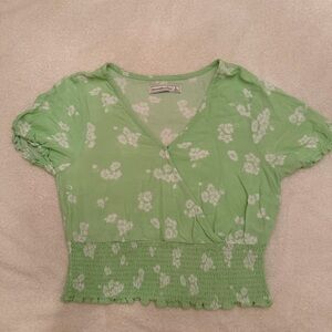 Abercrombie & Fitch Green Floral Wrap Blouse